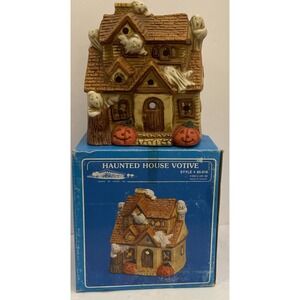 Vtg Halloween Ceramic House Lloyd Haunted House Ghost Votive Candle Holder Light